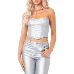 Edikted | Faux Leather Stretch Corset in Silver - Size Medium (NWT)